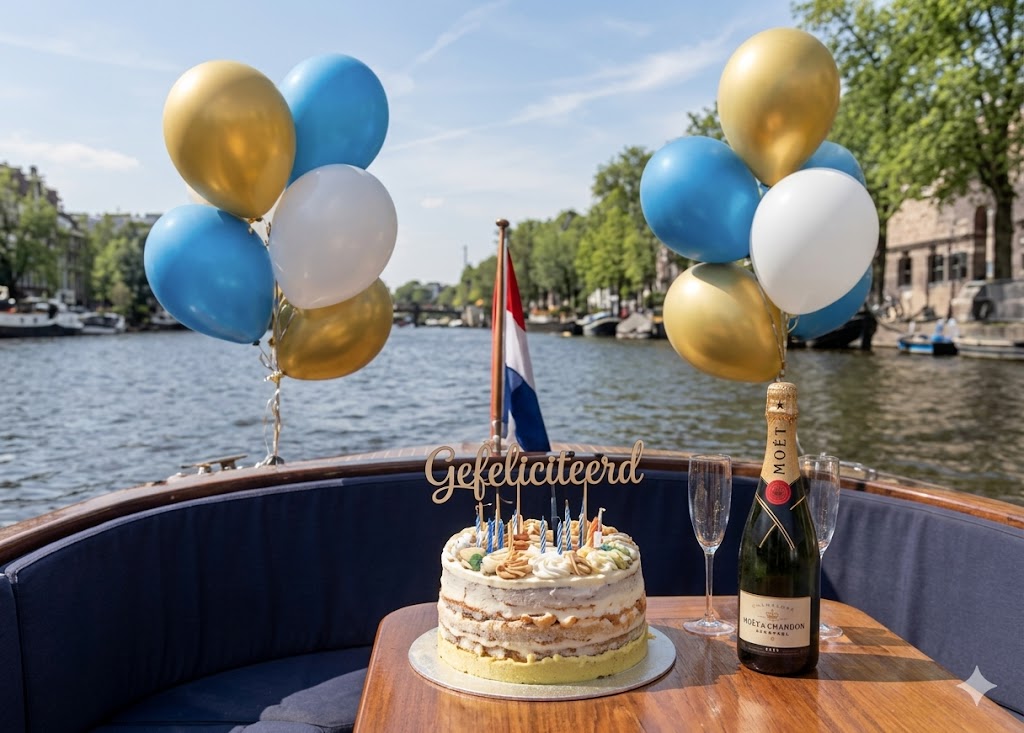 Verjaardagstaart en bubbels aan boord