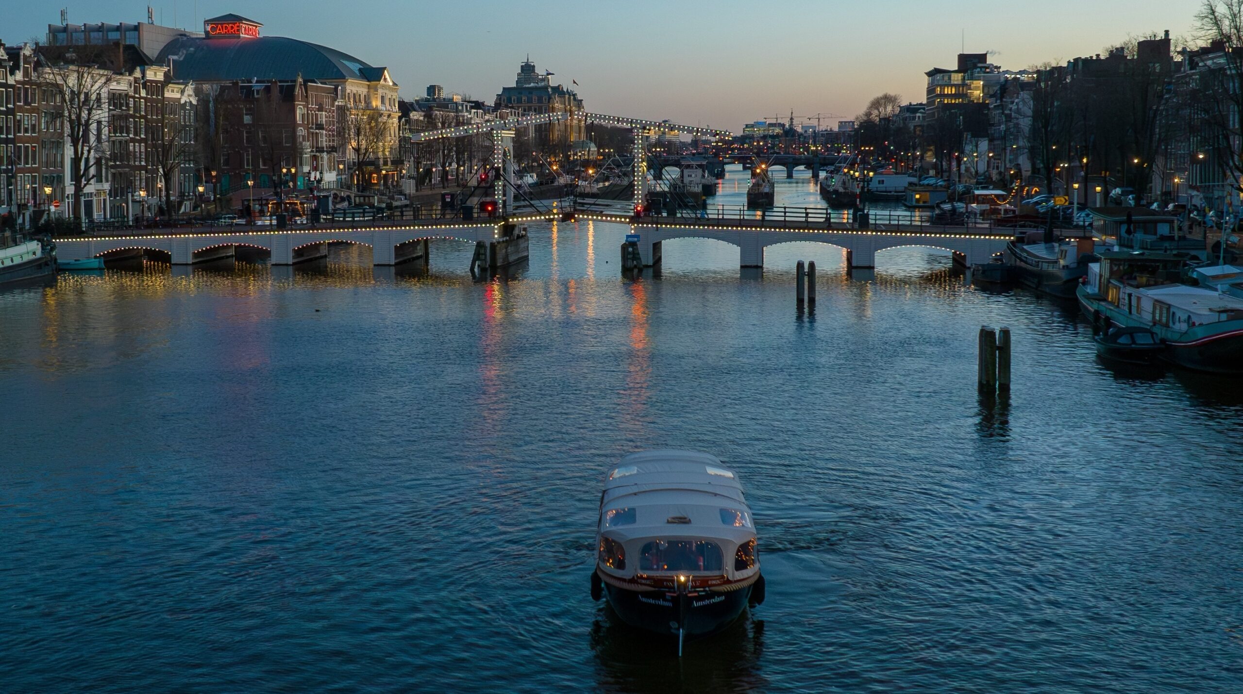 amsterdam light festival from a boat